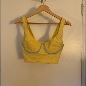 Fabletics Corset Yellow Crop Top with Blue Accents